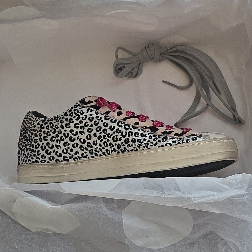 NEW P448 John Sneaker Silver Leopard Print Pink Laces Box Italy - 37 (6.5 - 7) - Picture 6 of 14
